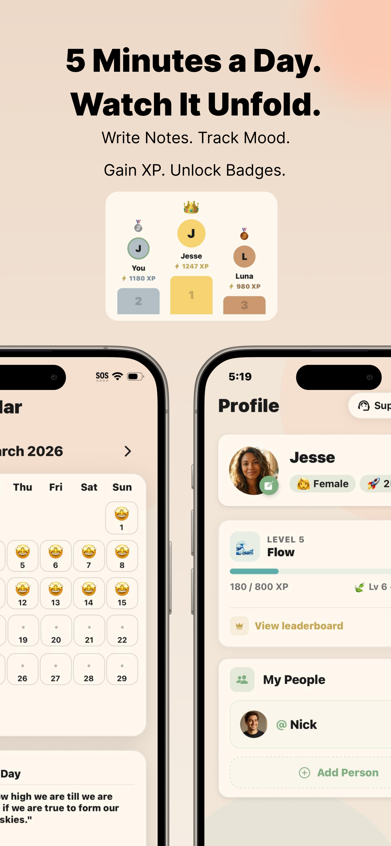 Track progress with streaks, XP, and leaderboard